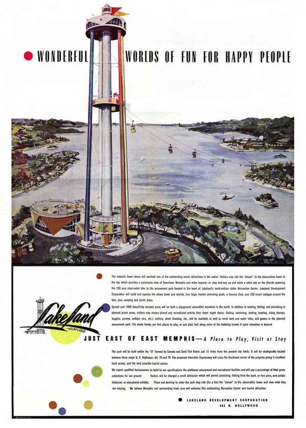 Lakeland Amusement Park Promotional Poster showing the great tower that was never built