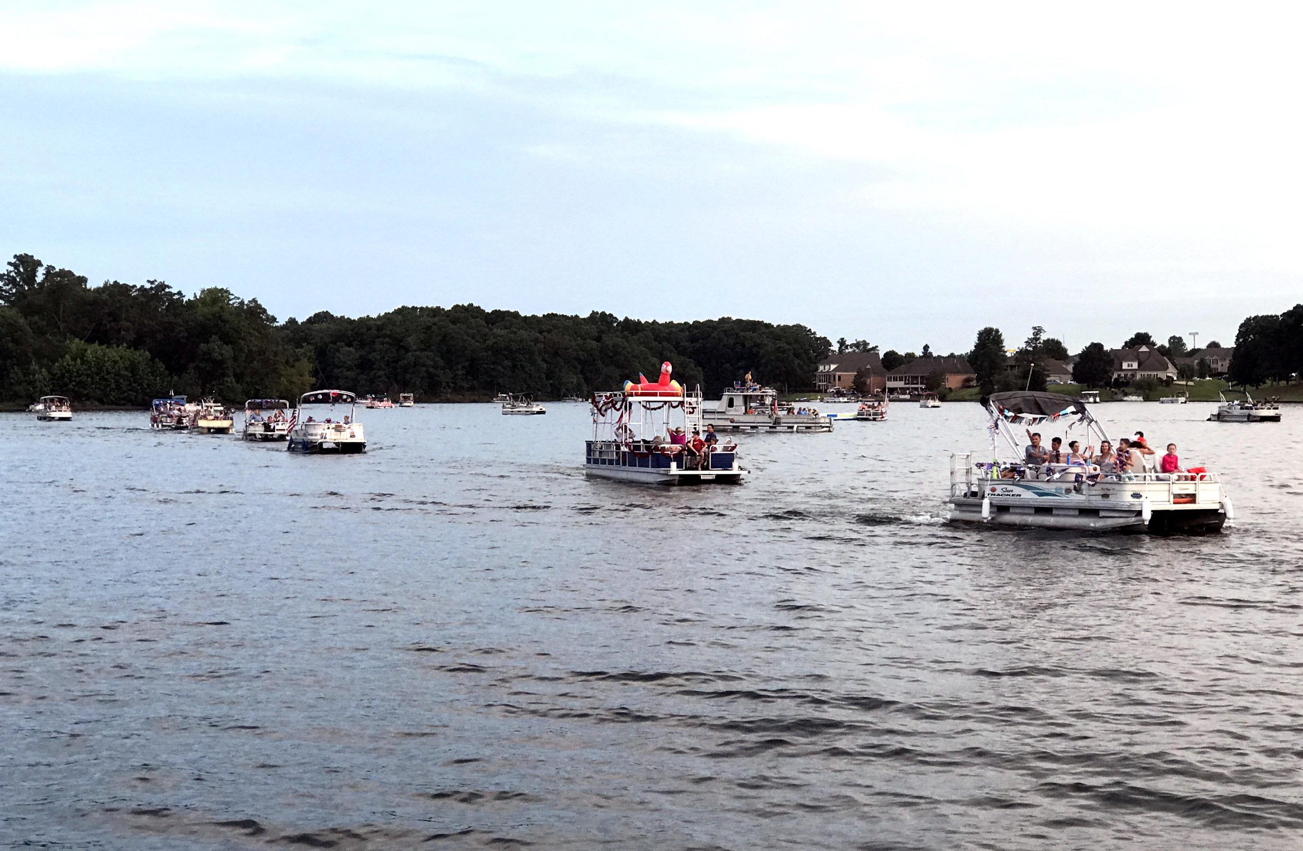 The boat parade on Garner Lake in Lakeland TN