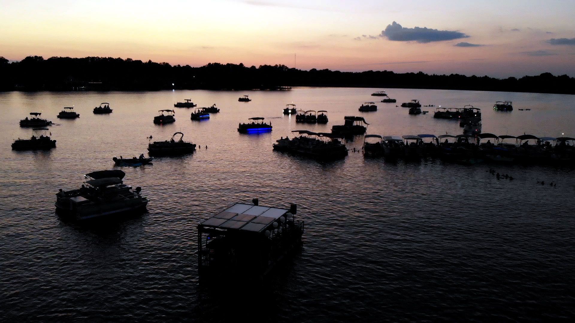 Boats at Sunset watching the concert on Garner Lake