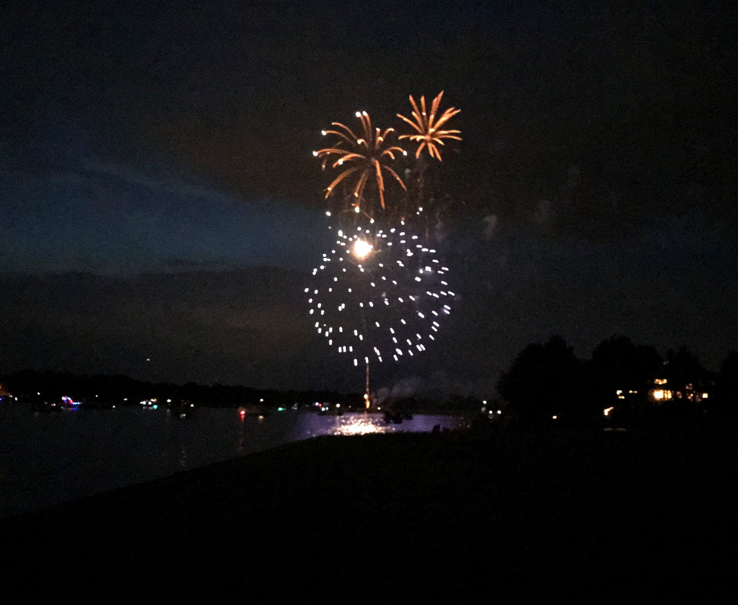 Fireworks over Garner Lake in Lakeland TN