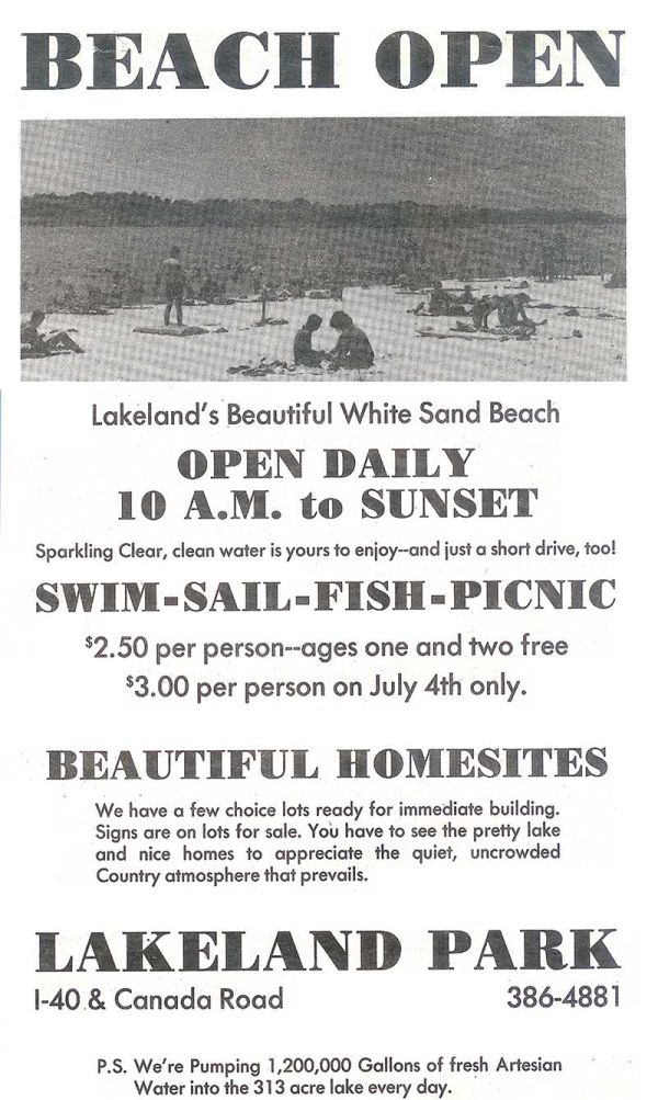 A display ad advertising the beach and homesites at Lakeland